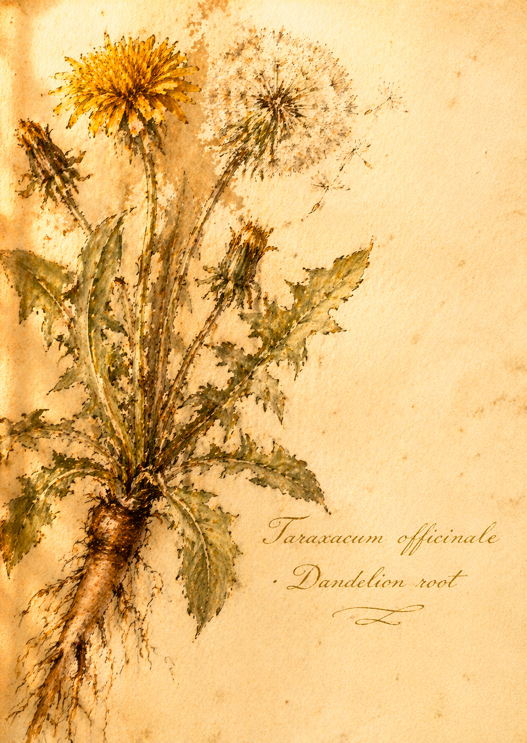 Taraxacum officinale &mdash; Dandelion root botanical illustration