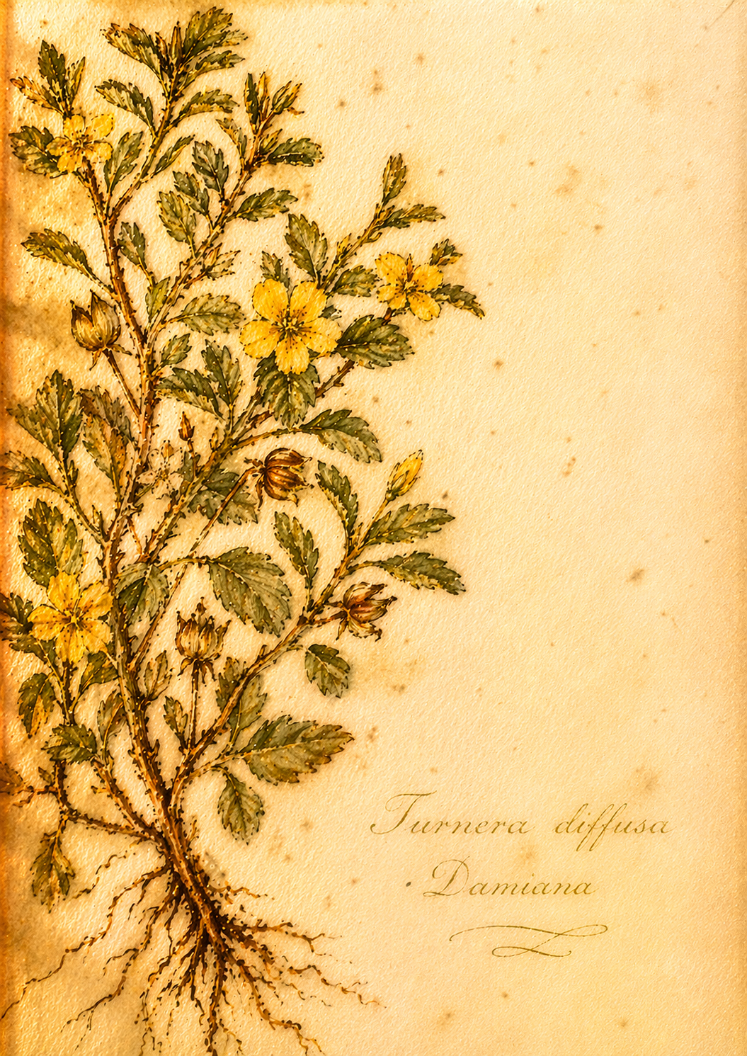 Turnera diffusa &mdash; Damiana botanical illustration