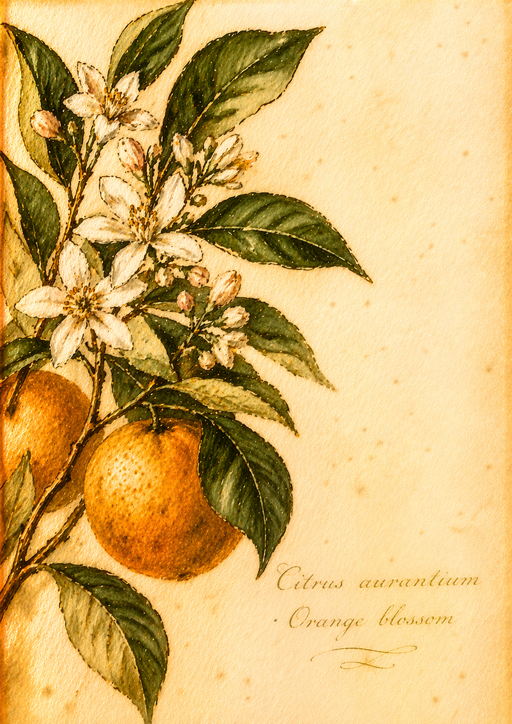 Citrus aurantium &mdash; Orange blossom botanical illustration